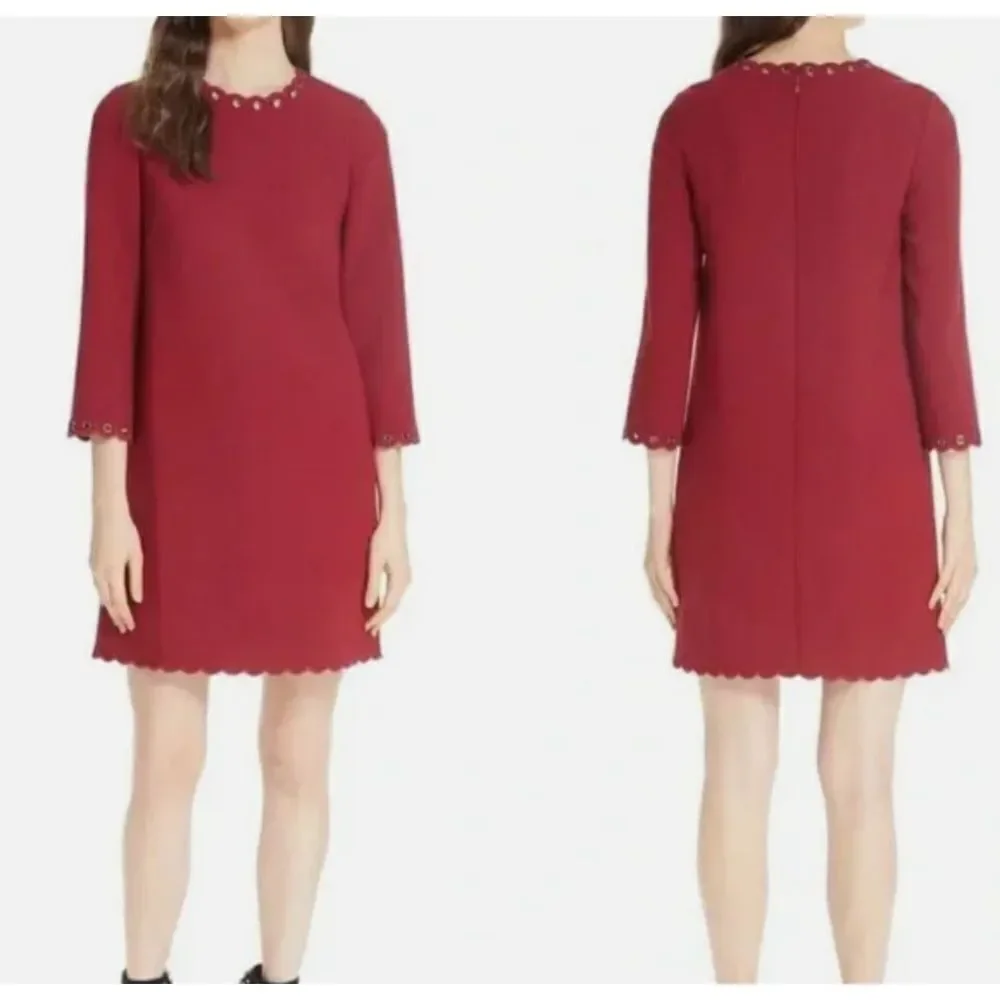 NWT KATE SPADE Red Grommet Scallop Trim Shift Dress sz 2